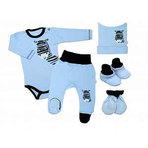 Baby Nellys 5-ti dílná soupravička do porodnice Zebra - modrá vel.  68