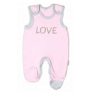 Baby Nellys Kojenecké bavlněné dupačky  Love - růžové vel.  56