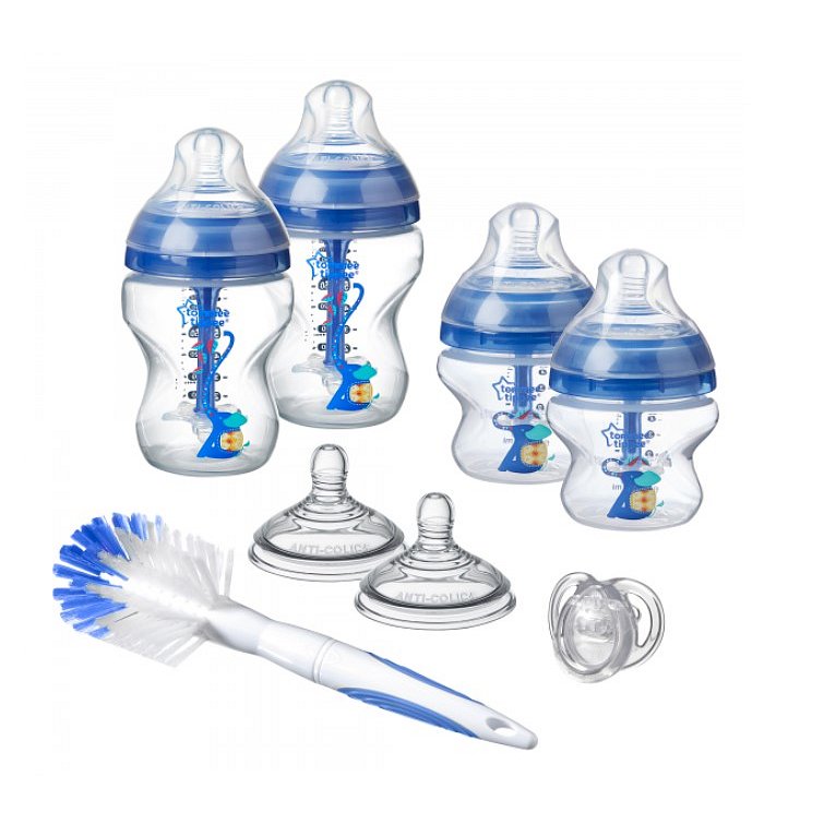 TOMMEE TIPPEE Sada kojeneckých lahviček C2N Anti-colic s kartáčem Blue