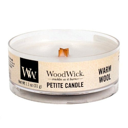 WoodWick Aromatická malá svíčka s dřevěným knotem Warm Wool 31 g