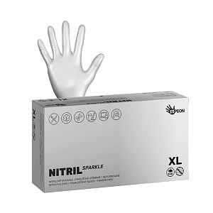 Nitrilové rukavice Espeon Nitril Sparkle - 100 ks, perleťové stříbrné, velikost XL (100176)