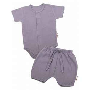 Baby Nellys 2-dílná mušelínová soupravička, body kr.rukáv + kraťasky BOY, šedá, vel. 62 vel.  62