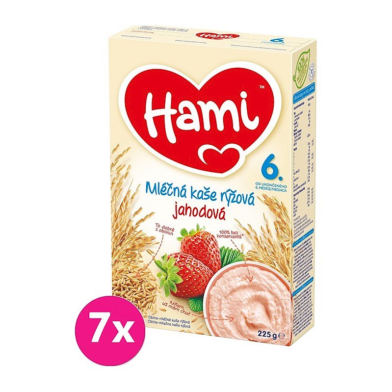 7x HAMI XXL mléčná kaše rýžová jahodová 225 g, 6+