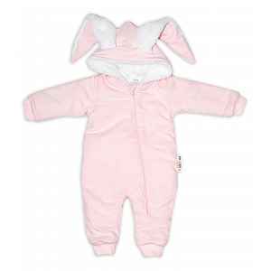 Baby Nellys Manšestrová kombinézka/overálek s kožíškem Cute Bunny - růžová vel.  68/74