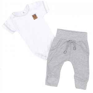 Z&Z 2-dílná soupravička, body kr.rukáv, tepláčky se šňůrkou, bílá/šedá, vel. 68 vel.  68
