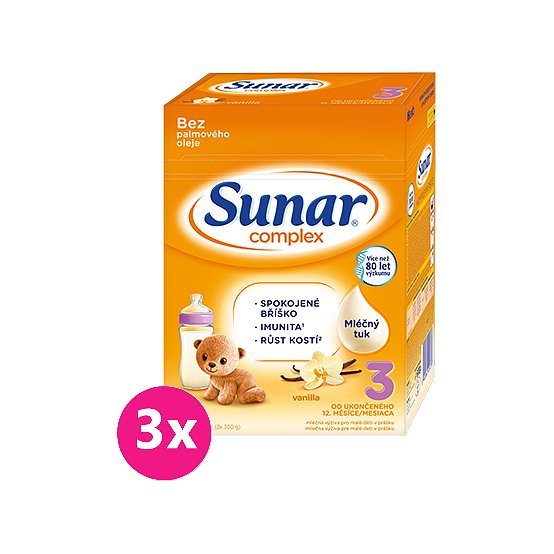 3x SUNAR Complex 3 vanilka, 600 g