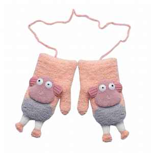 Baby Nellys Zimní rukavičky se šňůrkou a kožíškem, Ovečka, , meruňkové, 98/104, 13cm