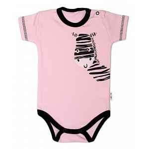 Baby Nellys Body krátký rukáv  Zebra - růžové