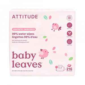 ATTITUDE Baby Leaves Vlhčené ubrousky 99% vody bez vůně 3x72 ks