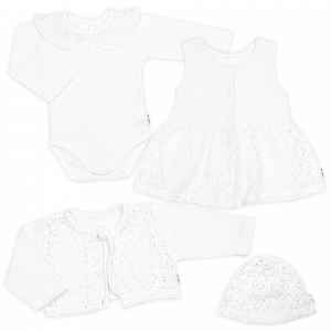 Baby Nellys Luxusní pletená sada pro holčičku na křtiny a oslavu 4D design - bílá, vel. 74 vel.  74