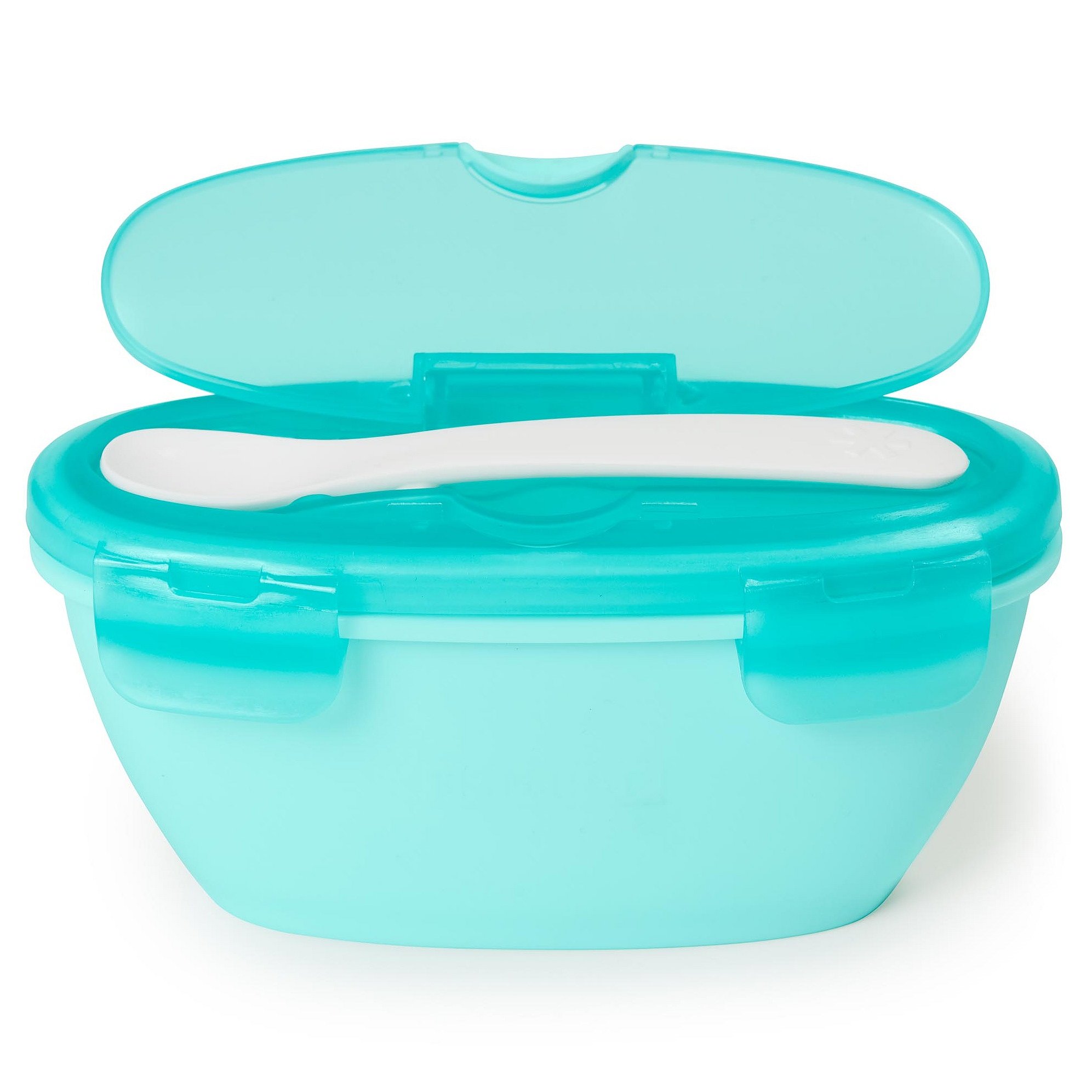 SKIP HOP Miska s lžičkou v ochranném pouzdře Easy Serve Teal 240 ml, 3 m+