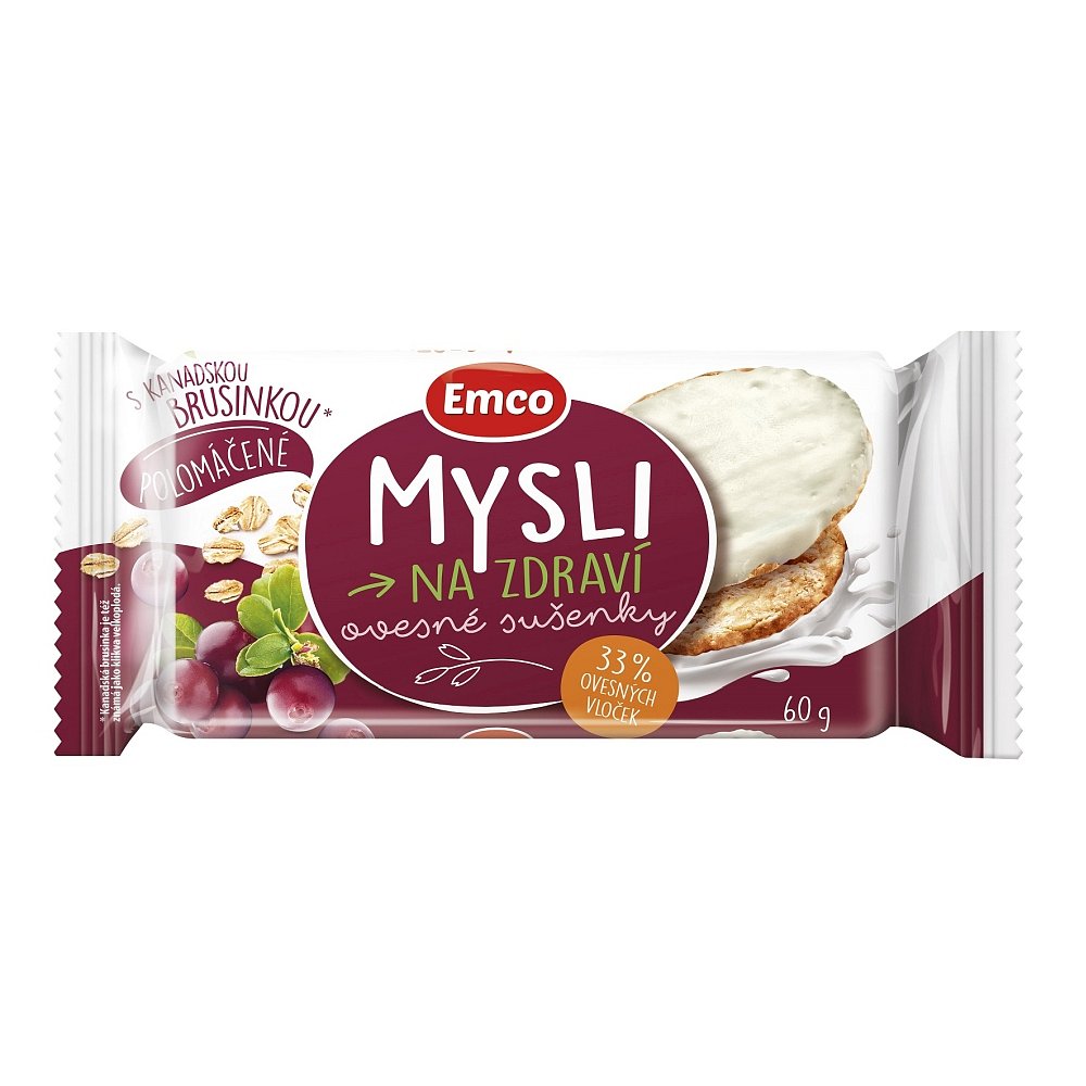 EMCO Mysli ovesné sušenky Brusinkové s jogurtovou polevou 60 g