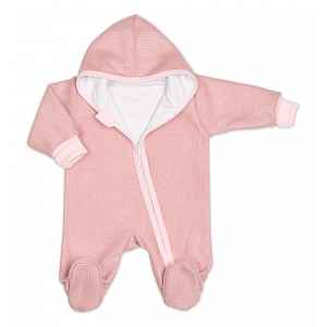 Baby Nellys Pletený overal s kapucí, CUTE - pudrově růžový, vel. 62
