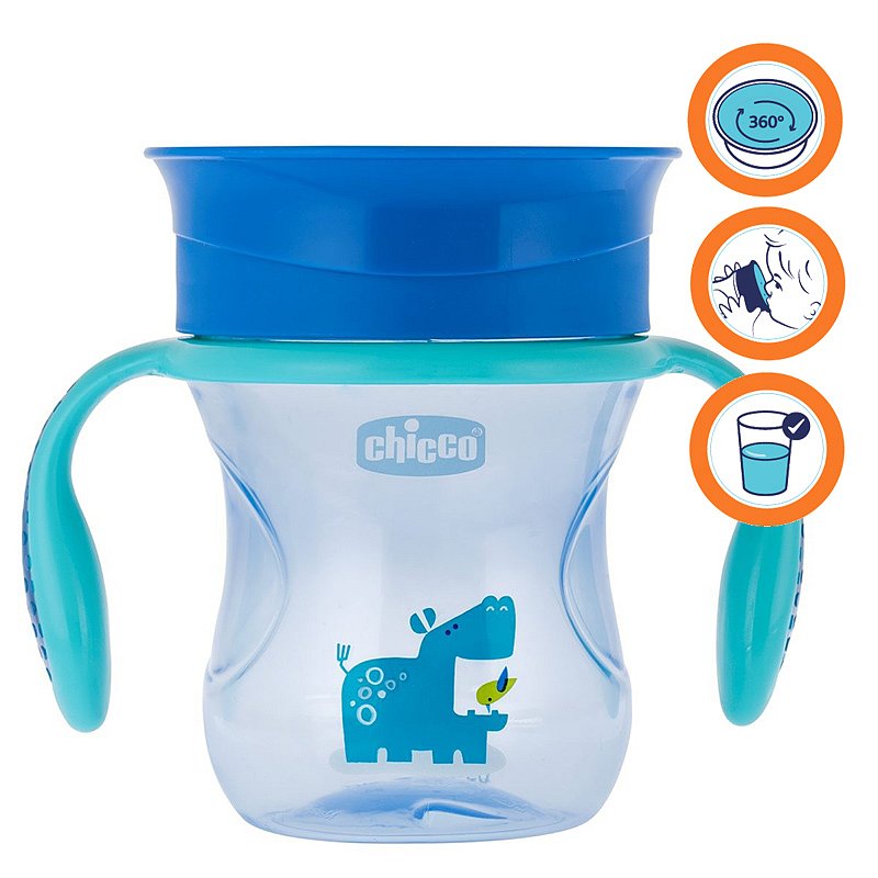 CHICCO Hrneček Perfect 360 s držadly 200 ml, modrý 12m+