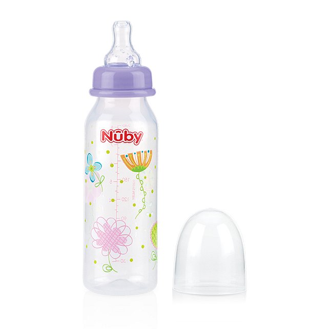 NUBY Láhev kojenecká 1-2-3 průtok 240 ml, 0-12 m+, kytičky