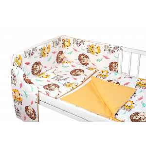 Baby Nellys 3-dílná sada Mantinel s povl. Ježek a Liška, bílá s potisk./hořčicová, 135x100