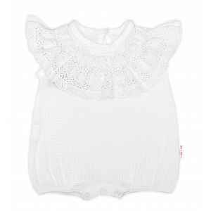 Baby Nellys Body s nohavičkami, mušelín s krajkou BOHO - bílé, vel. 80