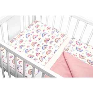 Baby Nellys Bavlněné povlečení do postýlky 2D, Duha, pastelová s potiskem/pudrová