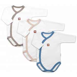 Baby Nellys Rostoucí výhodná sada, 3x Body zap. bokem Nature - modrá/béžová/taupe