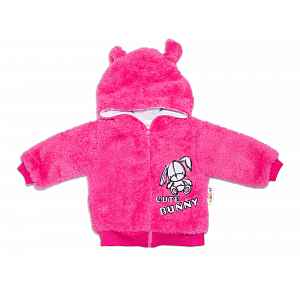 Baby Nellys Zimní kabátek chlupáčková bundička s kapucí Cute Bunny - malinová, vel. 80