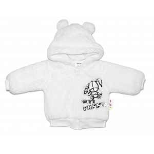 Baby Nellys Zimní kabátek chlupáčková bundička s kapucí Cute Bunny - bílá, vel. 80