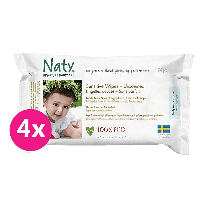 4x ECO BY NATY Sensitive 56 ks, bez vůně - vlhčené ubrousky