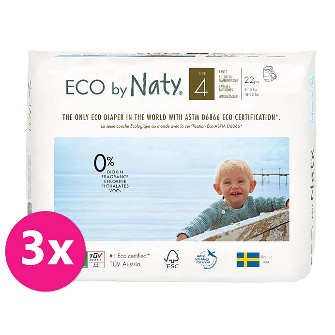 3x ECO BY NATY 4 Pants, 22 ks (8-15 kg) - kalhotkové pleny