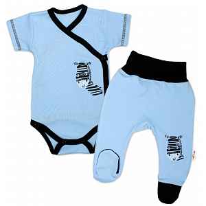 Baby Nellys 2-dílná sada body kr. rukáv + polodupačky, modrá - Zebra vel.  56