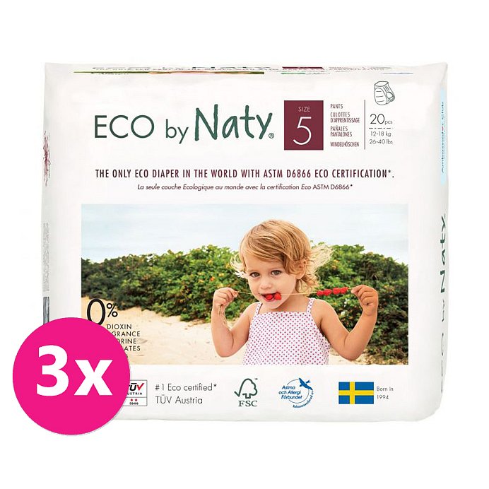 3x ECO BY NATY 5 Pants, 20 ks (12-18 kg) - kalhotkové pleny
