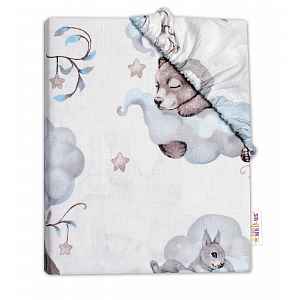 Baby Nellys Dětské bavlněné prostěradlo do postýlky , Zvířátka na mráčku, modré, 140x70 cm