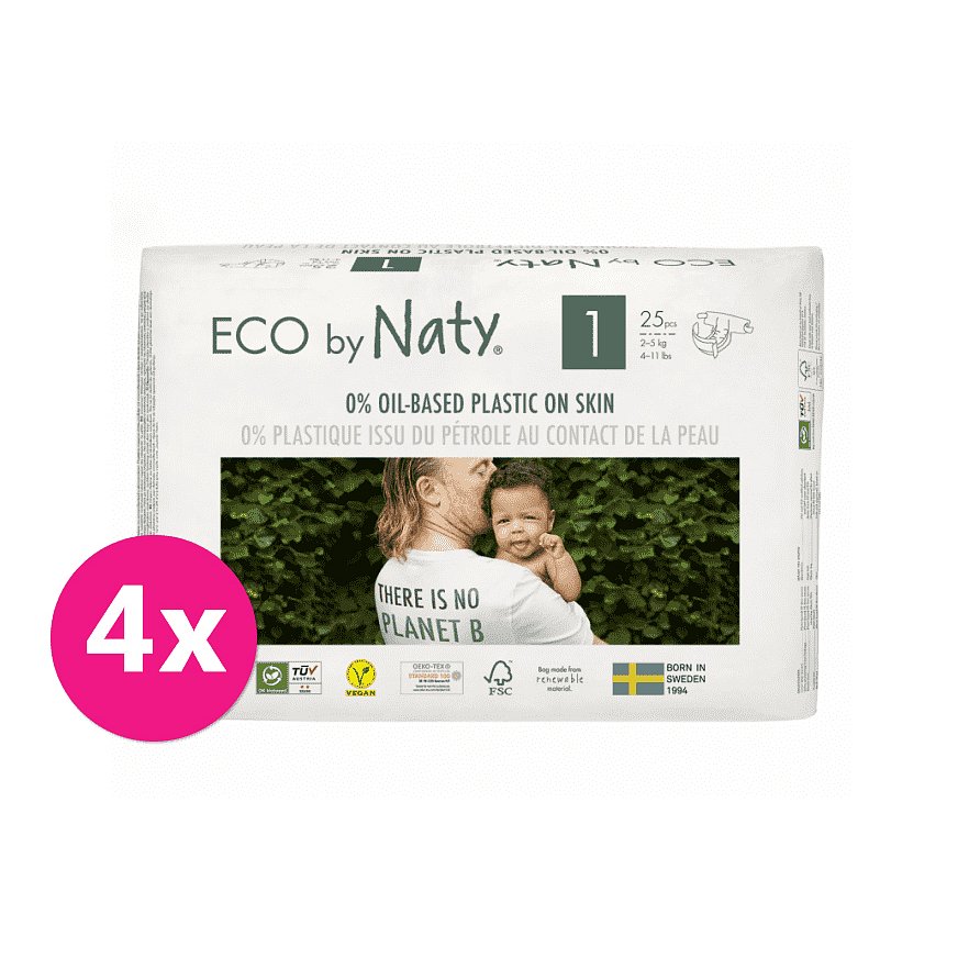 4x ECO BY NATY 1 Newborn, 25 ks (2-5 kg) - jednorázové pleny