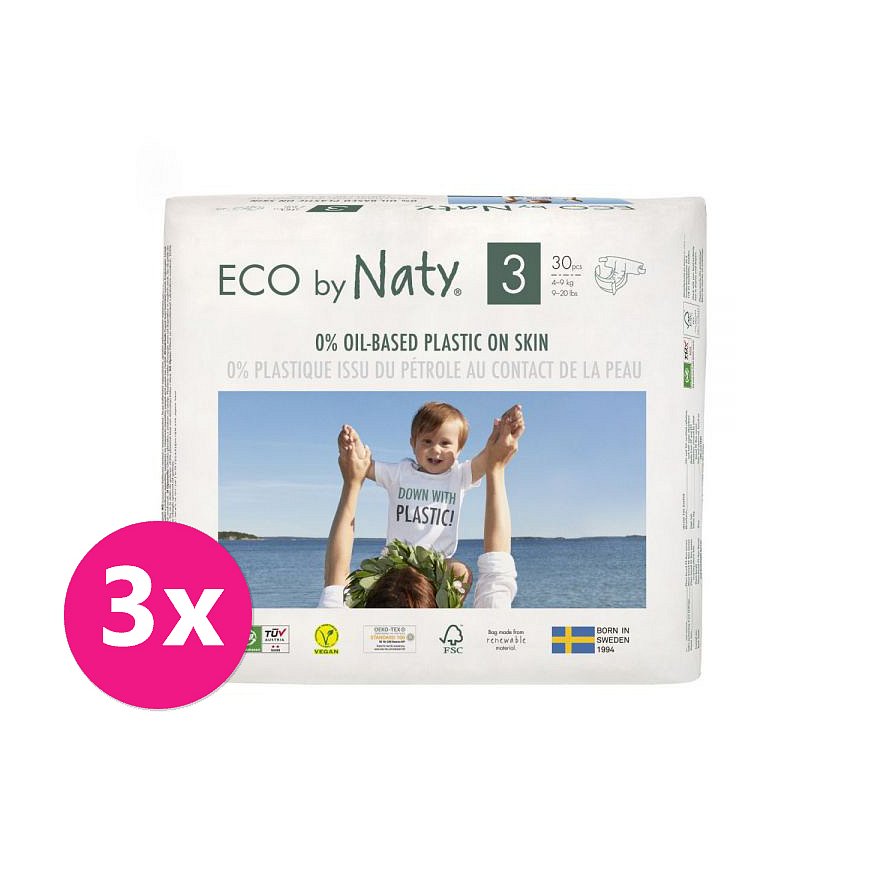 3x ECO BY NATY 3 Midi, 30 ks (4-9 kg) - jednorázové pleny