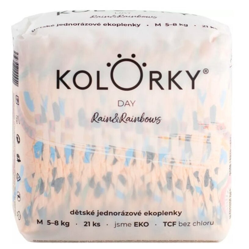 KOLORKY DAY Pleny jednorázové eko, déšť&duhy M (5-8 kg) 21 ks