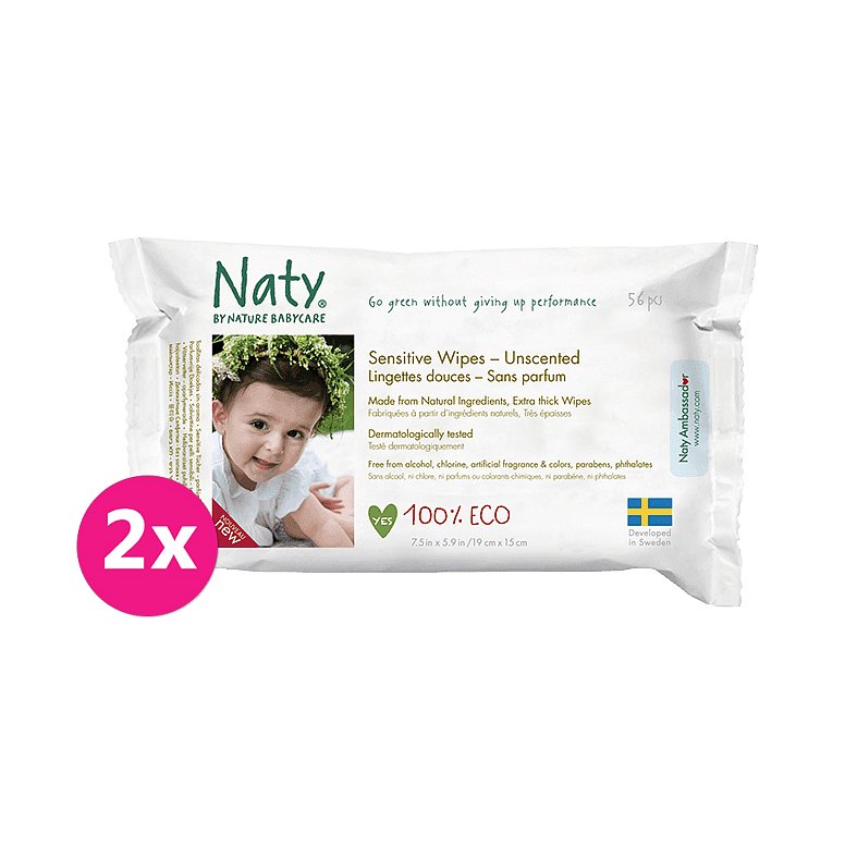 2x ECO BY NATY Sensitive 56 ks, bez vůně - vlhčené ubrousky