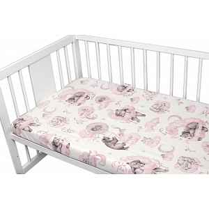 Baby Nellys Dětské bavlněné prostěradlo do postýlky , Zvířátka na mráčku, růžové