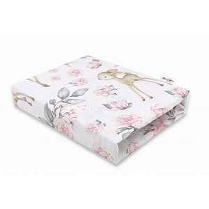 Baby Nellys Dětské bavlněné prostěradlo do postýlky, Srnka a růže - růžové, 140 x 70 cm