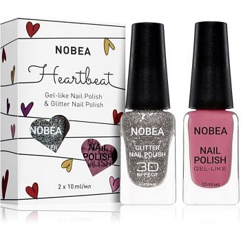 NOBEA Heartbeat sada barevný a třpytivý lak na nehty Dusty Roses odstín