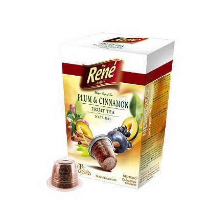 René ovocný čaj s příchutí švestka, skořice, kapsle pro Nespresso 10ks