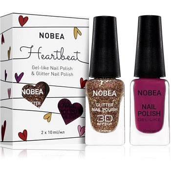 NOBEA Heartbeat sada barevný a třpytivý lak na nehty odstín Crimson Red 2 x 10 ml