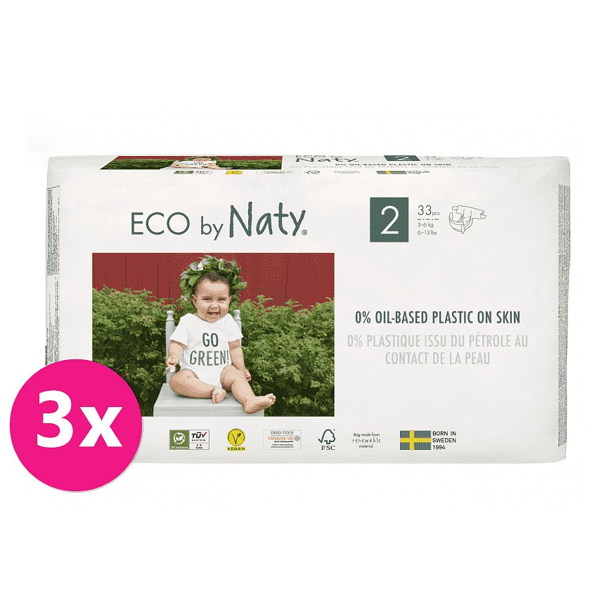 3x ECO BY NATY 2 Mini, 33 ks (3-6 kg) - jednorázové pleny