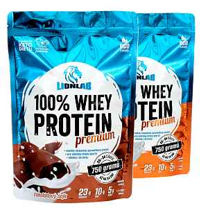 Lionlab 100 % Whey Protein 750 g AKCE 1+1 čokoláda + slaný karamel