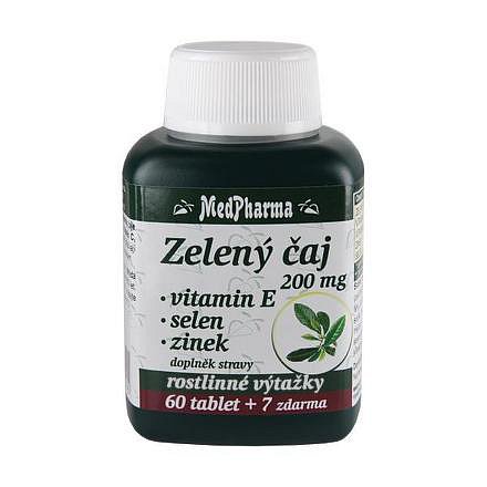 MedPharma Zelený čaj 200 mg vitamín E+Se+Zn tablety 67