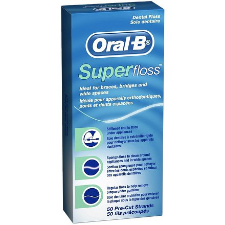 Oral-B dEnterosolventní měkká nit SuperFloss 50 m - nastříhané pásky