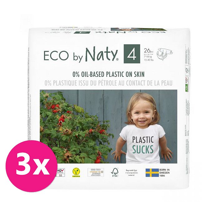 3x ECO BY NATY 4+ Maxi+, 24 ks (9-20 kg) - jednorázové pleny