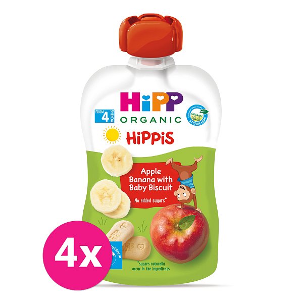 4x HiPP BIO Jablko-Banán-Baby sušenky od uk. 4.-6. měsíce