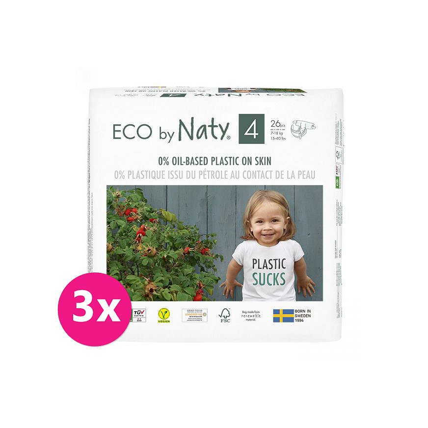 3x ECO BY NATY 4 Maxi, 26 ks (7-18 kg) - jednorázové pleny