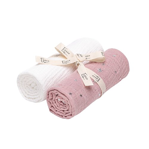 Eseco Mušelínové pleny white - pink stars 2ks