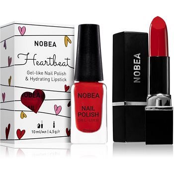 NOBEA Heartbeat sada lak na nehty a hydratační rtěnka Festive Red odstín