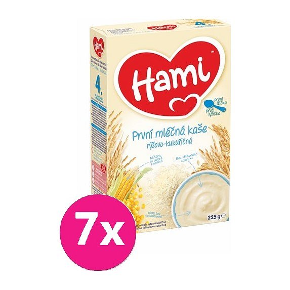 7x HAMI XXL mléčná kaše rýžovo-kukuřičná 225 g, první lžička