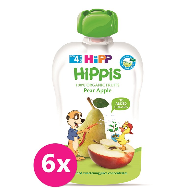 6x HiPP BIO Hippies Hruška-Jablko od uk. 4.-6. měsíce, 100 g